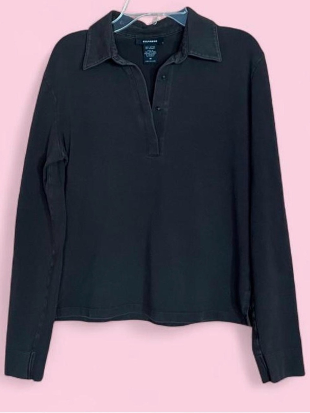 Vintage Y2K Express Faded Espresso Brown Long Sleeve Polo Top Collared Shirt M